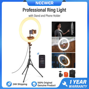 NEEWER Professional Ring Light with Stand and Phone Holder 45W 2900K-7000K TLCI98 Softer Lighting with Remote Shutter & App Control RP18B Pro White