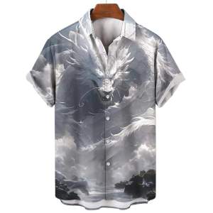 2026 New Year Clothing Mens Shirts Oversized Short Sleeve Tops Year of the Dragon Clothing Mens Casual Shirts