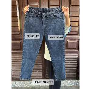 Celana Legging Jeans Wanita Jumbo Snow Pinggang Full Karet Bigsize Jumbo