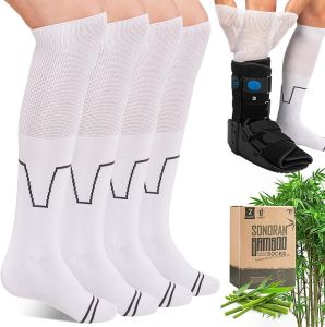 Walking Boot Socks Bamboo Viscose (2 Pairs) Lightweight Replacement Sock Liner for Tube Cast Socks