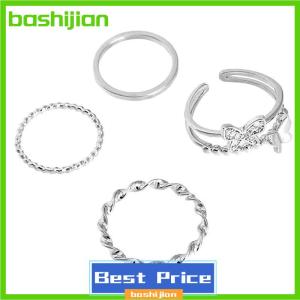 bashijian 3Pcs 4Pcs Hip Hop Punk Open Adjustable Rings Set Womens Ring Butterfly Metal Finger Ring
