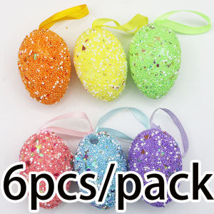 (6 cái/gói) 4*6cm phục sinh màu hạt mô phỏng trứng bọt trứng trang trí lễ hội đồ chơi hoạt hình mô phỏng mặt dây chuyền đi tiệc tự làm