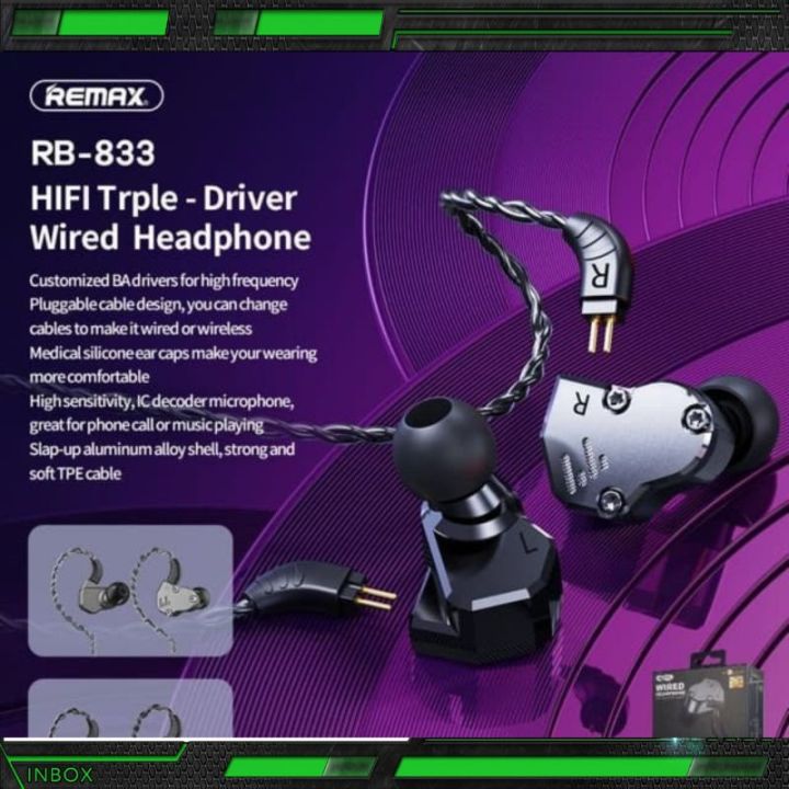 ⭐️ รุ่นไหม่ล่าสุด⭐️Remax RBM-833 Hifi Trple -Driver Wired Headphone ของ ...