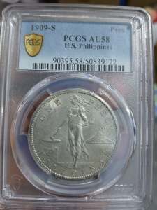 1909-S PCGS AU58 U.S. Philippines One Peso Silver Coin