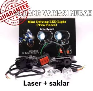 Lampu Led D2 Laser + Saklar DC Lampu Depan Led Lampu Tembak Motor Mobil 2 Warna Putih Kuning Universal Vario Mio Aerox Beat Nmax Pcx Scoopy Supra DLl