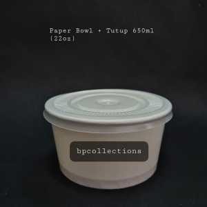 1 PAK 25pcs Paper Bowl 650ml 22oz dan TUTUP Mangkuk Kertas Mangkok Putih ECER