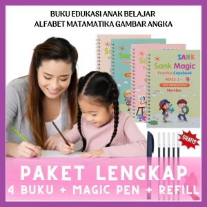 Buku Ajaib Edukasi Anak Belajar Menulis Reusable Sank Magic Practice Writing Book Buku Latihan Menggambar Menghitung Menulis Huruf & Angka Buku 3D Prasekolah Paud TK 1 Set 4 Buku + Pulpen Bisa Untuk Kado Hadiah Ulang Tahun Anak - FR Gallery