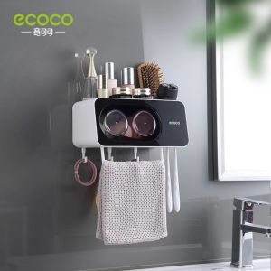 Kệ cắm bàn chải 2 cốc để đồ treo khăn Ecoco không cần khoan tường cao cấp mẫu mới 2021 EL6