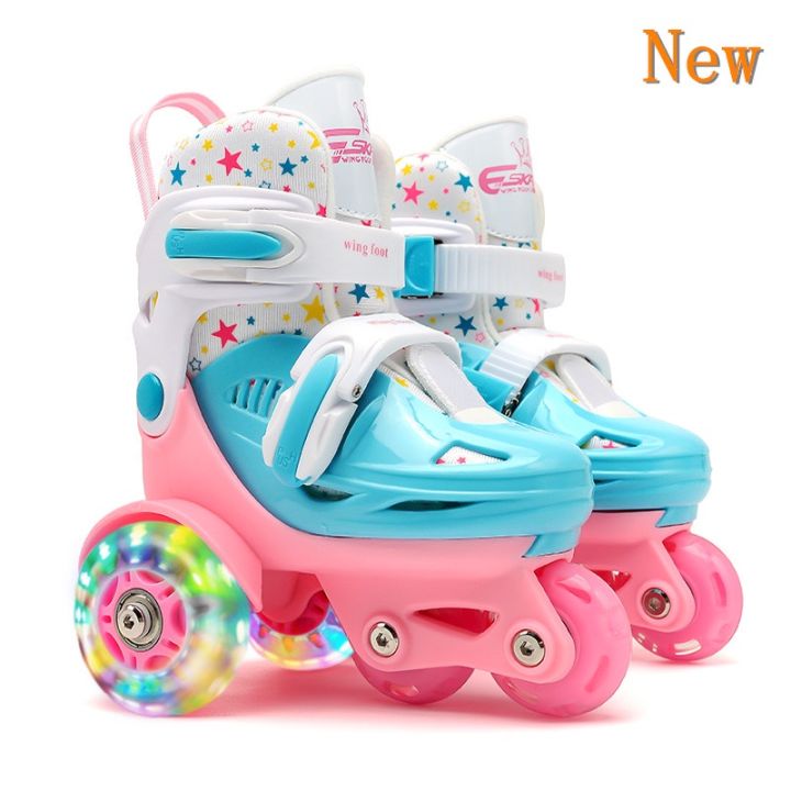 Flash Children's three rounds Roller Skates Shoes Adjustable size for