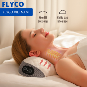 2025 [Voucher 20%] Gối Ngủ Cao Cấp Cao Su Non Công Thái Học Kèm Massage Cột Sống Cổ Nén Nóng Giúp Giảm Mỏi Cổ Vai Gáy Kèm Kéo Dãn Đốt Sống Cổ FLYCO CARE - USB TYPE C - chống mỏi cổ Bảo hành 1 năm - Máy Gối Mát Xa Thư Giãn Cổ Vai Gáy ôm Giảm Đau u kê nằm