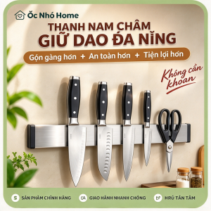 Thanh Nam Châm Gắn Tường Inox 304 Cho Nhà Bếp Kệ Từ Tính Giữ Dao Kéo Dày Dặn Sắp Xếp Dụng Cụ Tiện Lợi