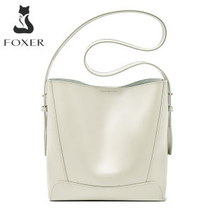 FOXER Ladies New Fashion Retro Shoulder Bag Large Capacity Messenger Bag Office Women Commuter Bag Split Leather High Quality Wide Shoulder Strap Female Bag