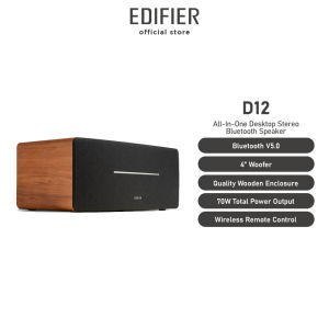 Edifier D12 - All-in-one Desktop Stereo Bluetooth 5.0 70w RWS Computer Speaker with Subwoofer Line Out Black & Wooden