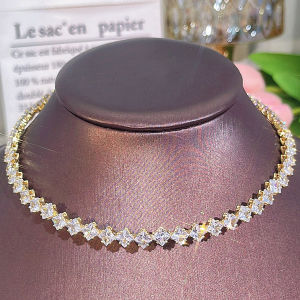 Sequito tinh tế cô dâu đồ trang sức đầy đủ thiết lập Pave aaaaa lấp lánh Zirconia mạ vàng quý tiệc Vòng cổ có thể điều chỉnh độ dài vòng cổ sn036
