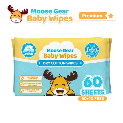 Mosse Gear Baby Dry Wipes Premium 60sheets Thick & Soft Cotton