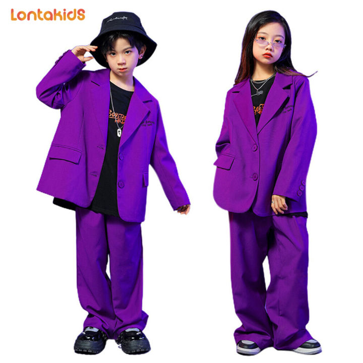 lontakids 4 16 Years Kids Boys Girls Purple Suit Long Sleeve Jacket Pants Set Formal Attire Wedding Birthday Stage Performance Outfit Lazada PH