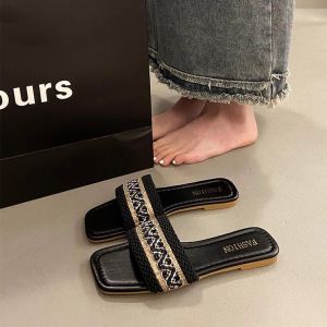 [Free Shipping] Flat-Bottomed Woven Small Sandals For Women Suitable For Outdoor Wear 2026 New Summer Soft-Soled Beach Slide Sandals