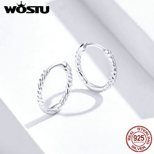 WOSTU Minimalist Design Hoop Earrings for Women 925 Sterling Silver Weaving Geometric Design Fashion Jewelry ZBSCE841