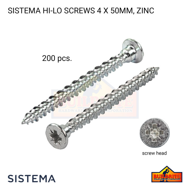 SISTEMA HL50.ZNC 4 x 50mm 200pcs Zinc Steel HI-Lo Thread Screw, Heavy ...