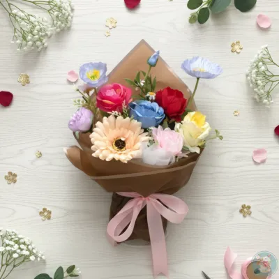 Buket Bunga Palsu Thumbelina Artifisial Premium Gratis Kartu Ucapan I Bouquet Tumbelina Artificial Flowers Free Card Gift
