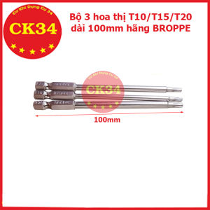 Bộ 3 hoa thị có lỗ cho khoan bắn vít T10 T15 T20 dài 100mm hãng BROPPE