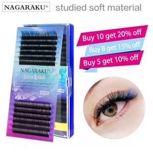 Sambungan bulu mata NAGARAKU 16 baris/kes 7 ~ 15mm campuran premium semulajadi sintetik mink sambungan bulu mata individu