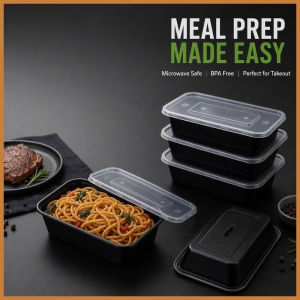 Disposable Black Rectangle Lunch Box With Lid Microwaveable Leakproof Plastic Food Container