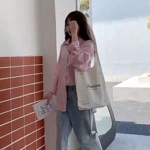 Japanese lazy style hand bag student ins literary simple large capacity shoulder canvas bag lxvj