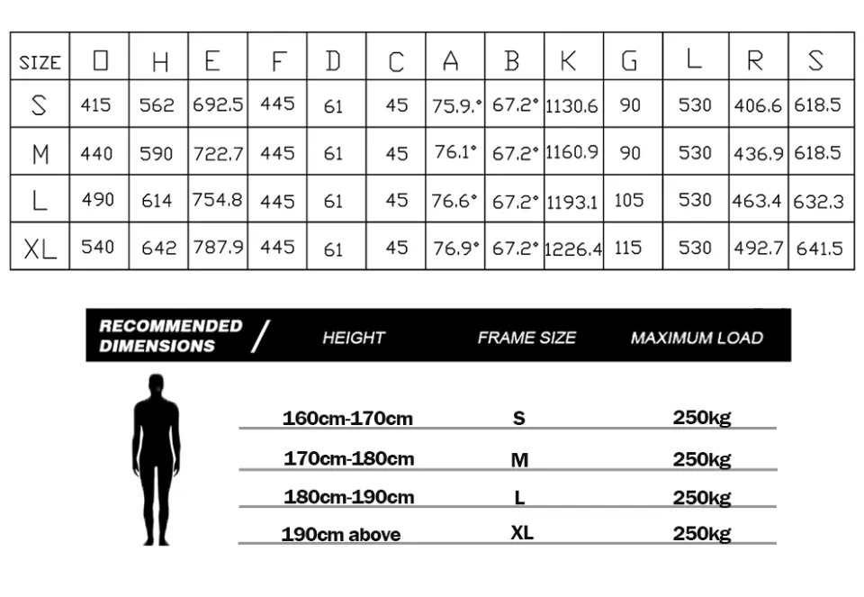 29er frame size online chart