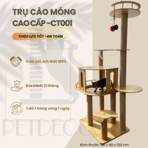 Trụ cào móng nhà cây cho mèo PETDECOR CT001 – Cat tree gỗ lắp ráp cao 135cm
