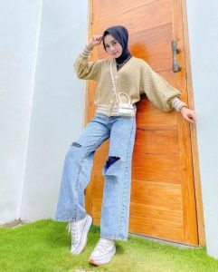 HIGHWAIST KULOT JEANS WANITA SOBEK DESTROY LUTUT NESSA