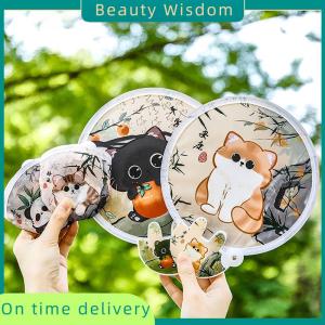 Beauty Wisdom Portable Cartoon Folding Fan Kawaii Creative Foldable Fan Cool Summer Hand Fan Flying Disk Pocket Cloth Fan Gifts For Kids