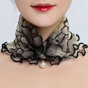 Khăn Lụa Vàng Thanh Lịch Và Thời Trang Với Tai Gỗ Ngọc Trai Khăn Quàng Cổ Thay Đổi Ren Vàng Khăn Quàng Cổ Thời GA625
