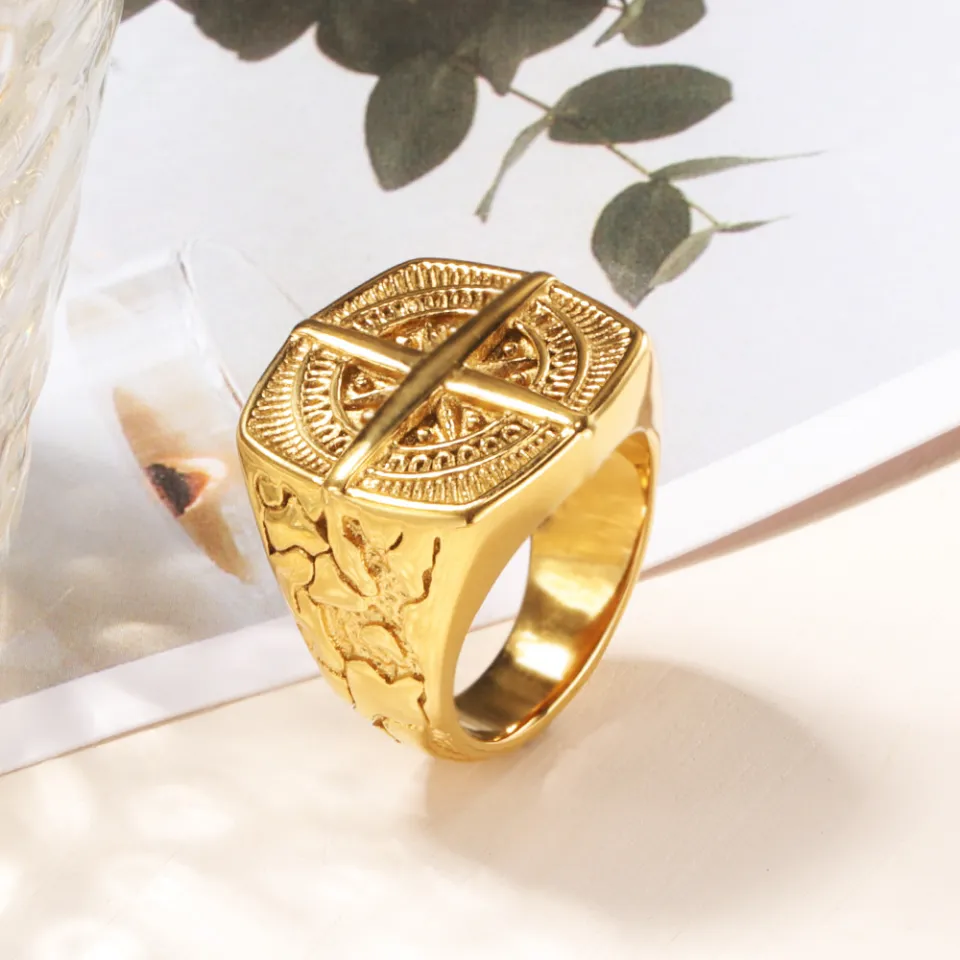 SM Stainless Steel Vintage Ring Men Style Viking Compass Cross