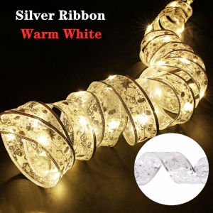 NUVOX Christmas Ribbon Lights10M Gold Fairy Led String Lights for Xmas TreeDouble Layer Copper Wire Ribbon Bows for Christmas Party Weddings New Year Indoor Outdoor Hanging Decoration