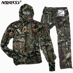 Realistic Bionic Camouflage Hunting Fishing Suit Summer Bird-Watching Photography Jungle Camo Hooded Jacket Pants Outdoor Adventure Climbing Camping Suit