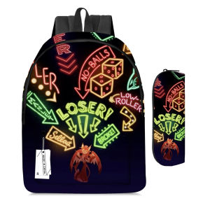 Hell Inn Hazbin Ho Elementary and Middle School Student Schoolbags Backpack Pencil Case Two-Piece Set Childrens Backpack
