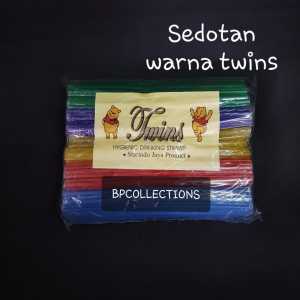 1 PAK 320 pcs Sedotan Plastik Warna Warni Putih 5mm Bungkus Panjang Kecil Straw Rainbow Twins 24.5cm ECER