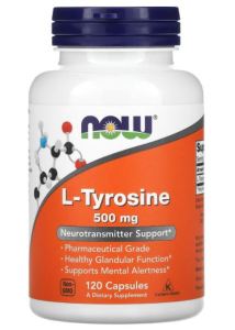 NOW Foods L Tyrosine 500 mg 120 Capsules Food Supplement at Vitamins for Healthy Glandular Function Neurotransmitter
