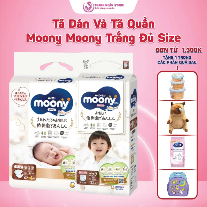 Tã Dán / Tã Quần Moony Natura Đủ Size - Bỉm Tã Moony Trắng Từ 3 Kg Đến 19 Kg