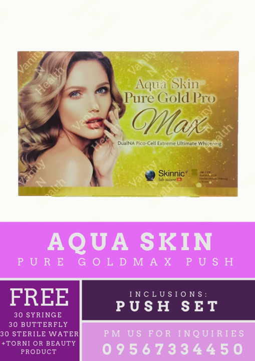 aqua skin glutathione push PUSH: PURE GOLD PRO MAX 30 VIALS/SESSIONS WITH IV SET aquaskin puregold pro by VNH glow research peptide