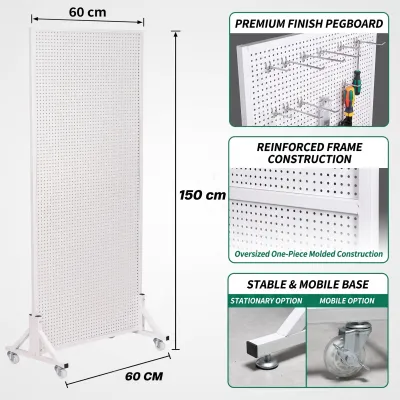 Standing Pegboard Display Rack Berdiri Papan Lubang Heavy Duty Metal Organizer Shelf with Hooks for Kitchen Bedroom Office
