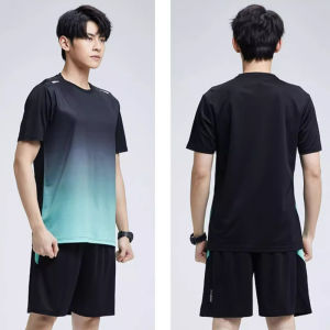 Mens 2-piece fitness suit mens ice silk quick-drying sportswear suit summer short-sleeved running training suit shorts mens trendy suit