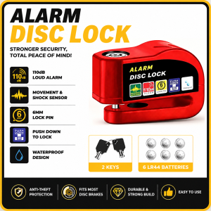 Motorcycle Alarm Disc Lock 110dB Anti Theft Security Disc Brake Lock Waterproof Wheel Lock for Motorbike Scooter Bicycle