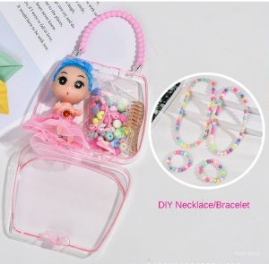 JoyToys Kids DIY Handcraft Beads Necklace With Barbie Doll Toys Birthday Gift For Kids Girls Mainan Barbie Mainan Perempuan Gelang Mainan Gelang Manik Buat Gelang Hadiah Budak Perempuan 儿童手提包包串珠套装
