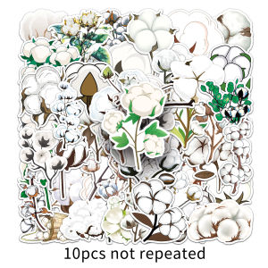 50pcs White Ins Style Cotton Waterproof Stickers Decorative Laptop Mobile Phone Luggage Cartoon Plant Flower Sticker