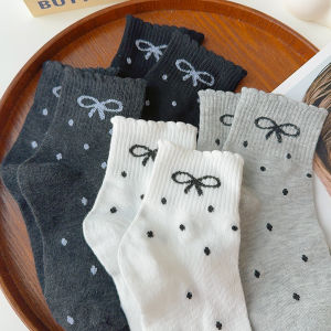 【♡Lovely girls house♡】White Socks Japanese Black Bowknot Socks Lace Jk Socks for Women Girls