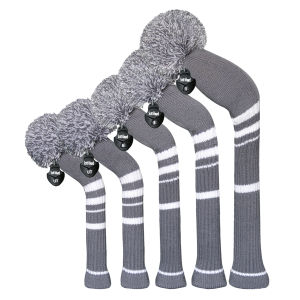 Scott Edward Golf Head Cover Set 5PCS for Driver*1 Fairway*2 and Hybrid/UT*2 Black and White Dot Double Layers Elastic Durable Washable Yarn with Fluffy Pom Golf Club ProtectorKeep Away From Dust and Scratch Decorate Golf Bags