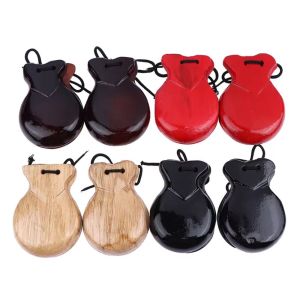 INNEED Traditional Design Wood Castanets with String Orff Percussion Wooden Clapper Classic Hardwood Hand Clapper Castanets Music Class