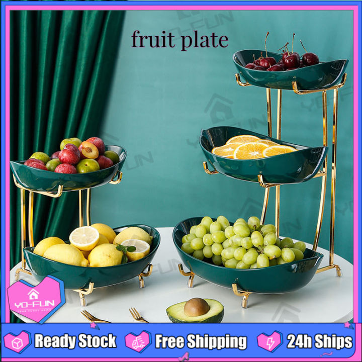 YoFun ThreeLayer Ceramic Fruit Plate luxury Household Creative Snack